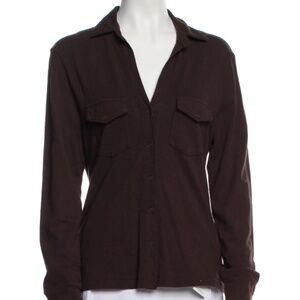 Nili Lotan Womens Chocolate Brown Long Sleeve Button Up Shirt Cotton Size M